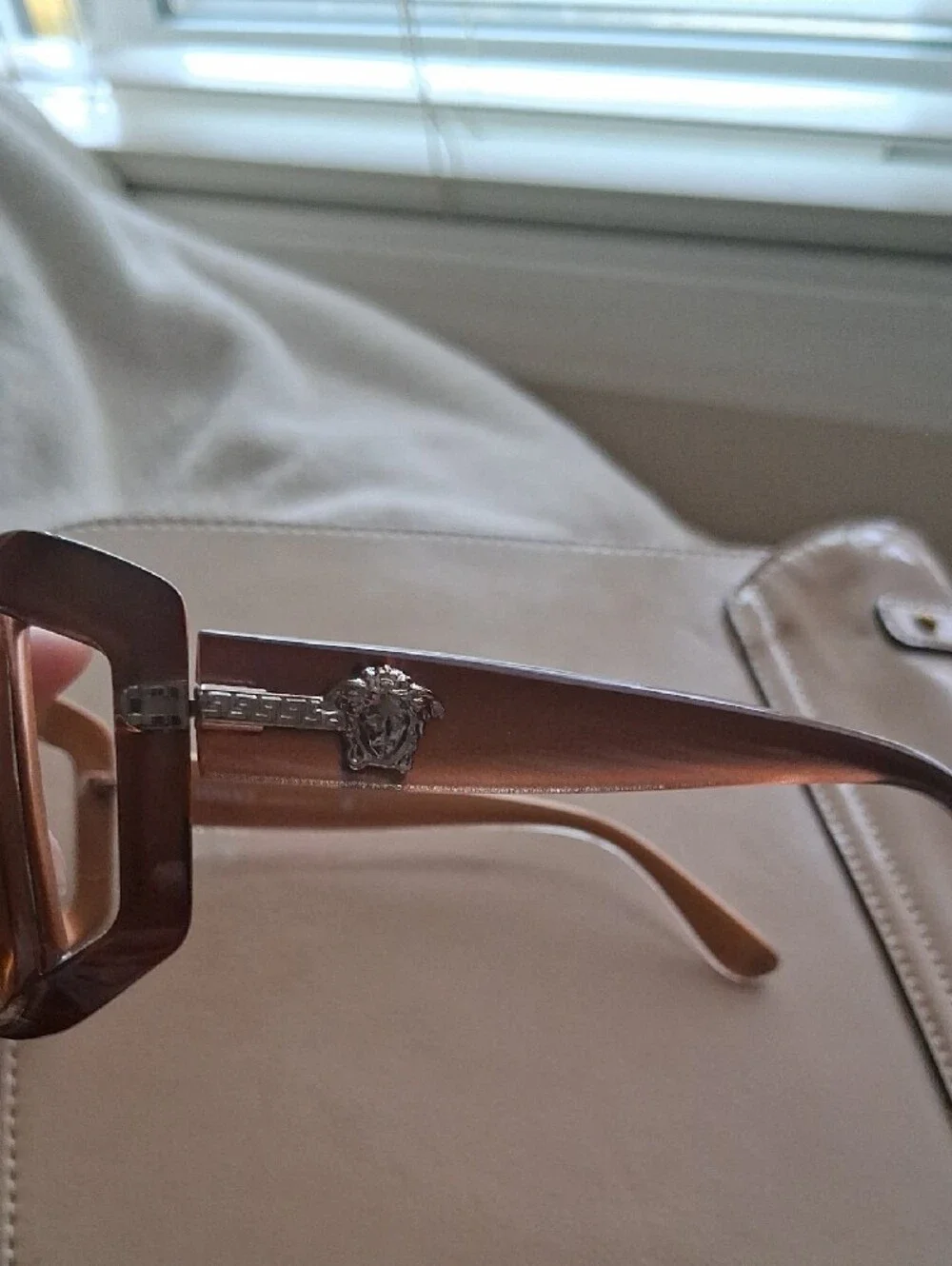 Versace Brown Rectangular Womens Sunglasses with Medusa Detail
